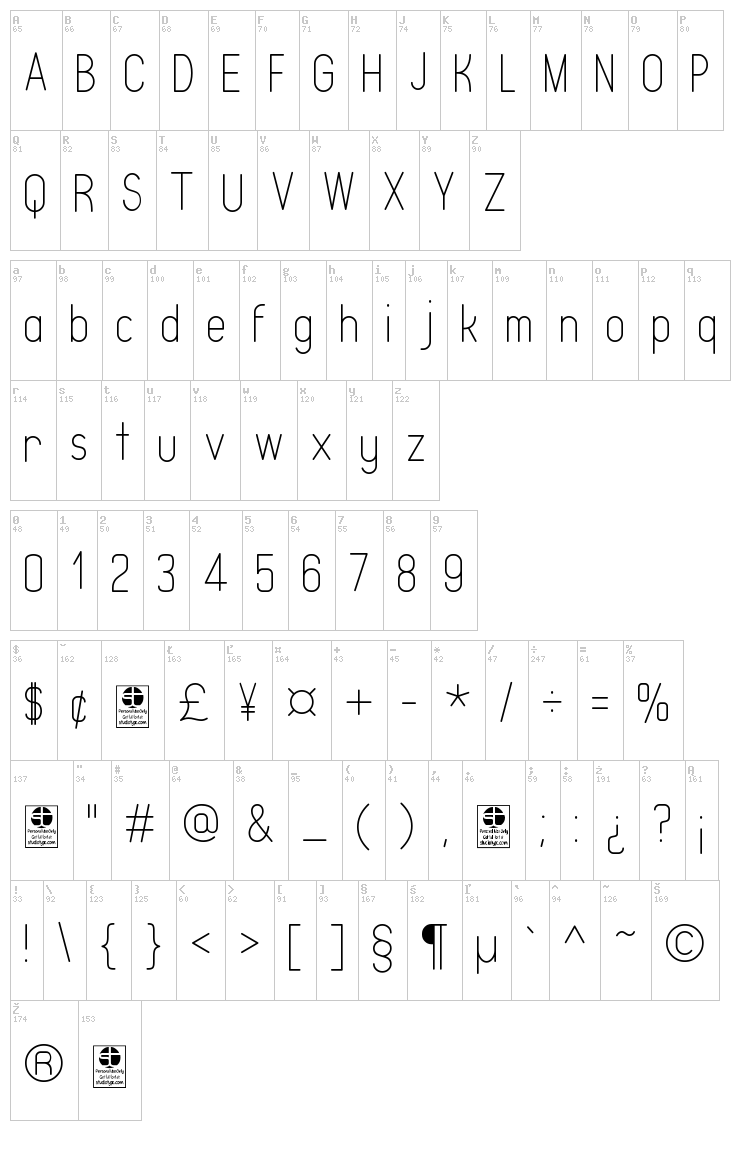 Typo Quik font map